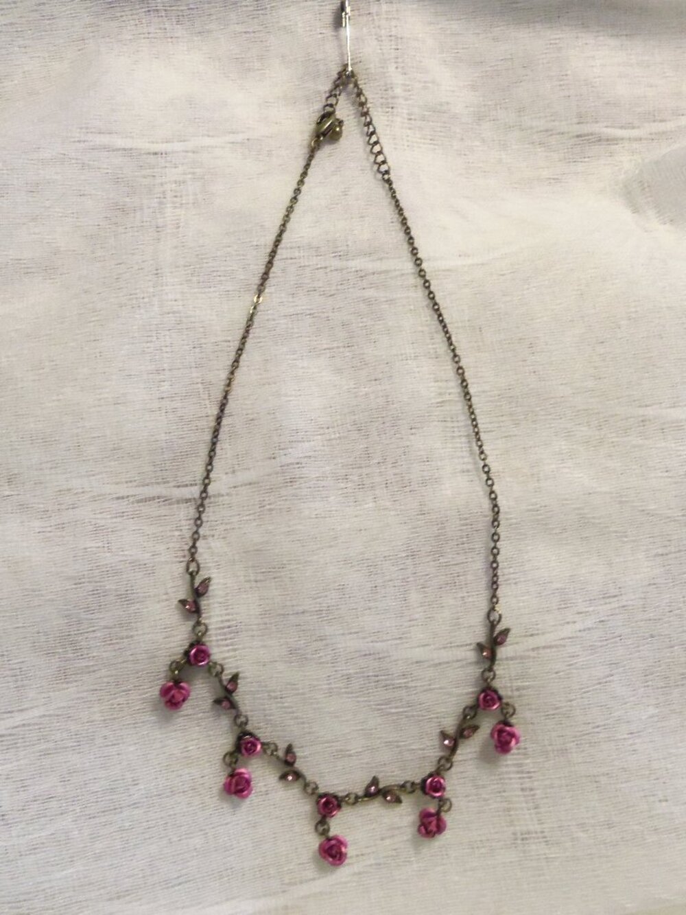 Pink Rose Drop/Drape Necklace 18 in
